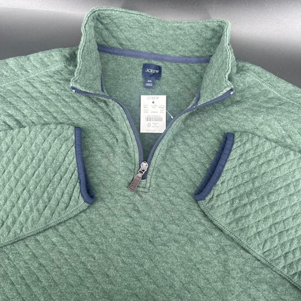J.Crew Quilted Half-Zip Pullover Mens XXL 2XL Green BS847 Diamond Stitch NWT